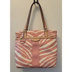 Coach Zebra Stripe Tote Shoulder Bag L1380-F23283 Pink Tan